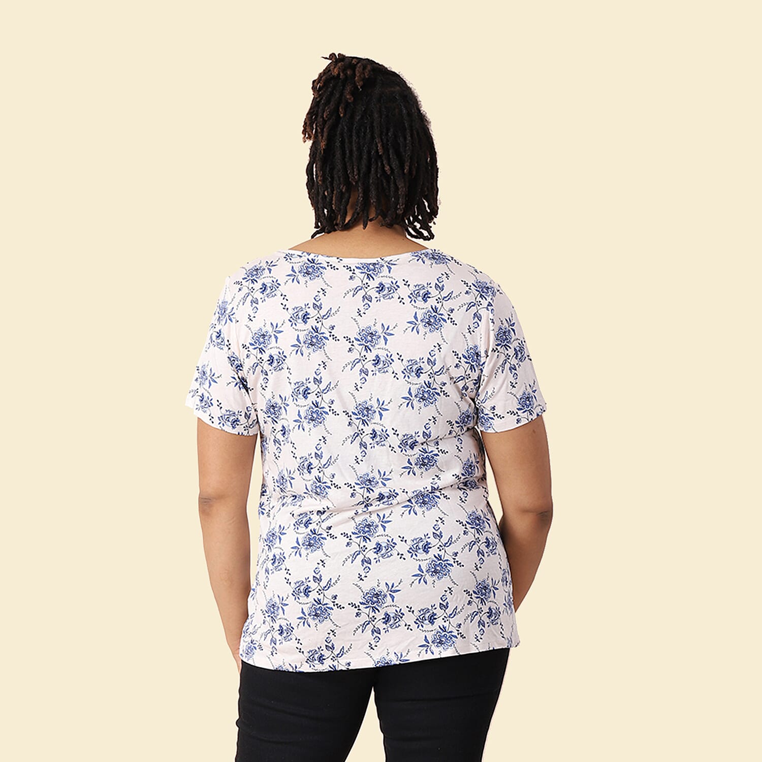 JOVIE 100% Cotton V Neck Short Sleeved Dot Pattern Jersey Print Top (Size S / 8-10) - Black & White