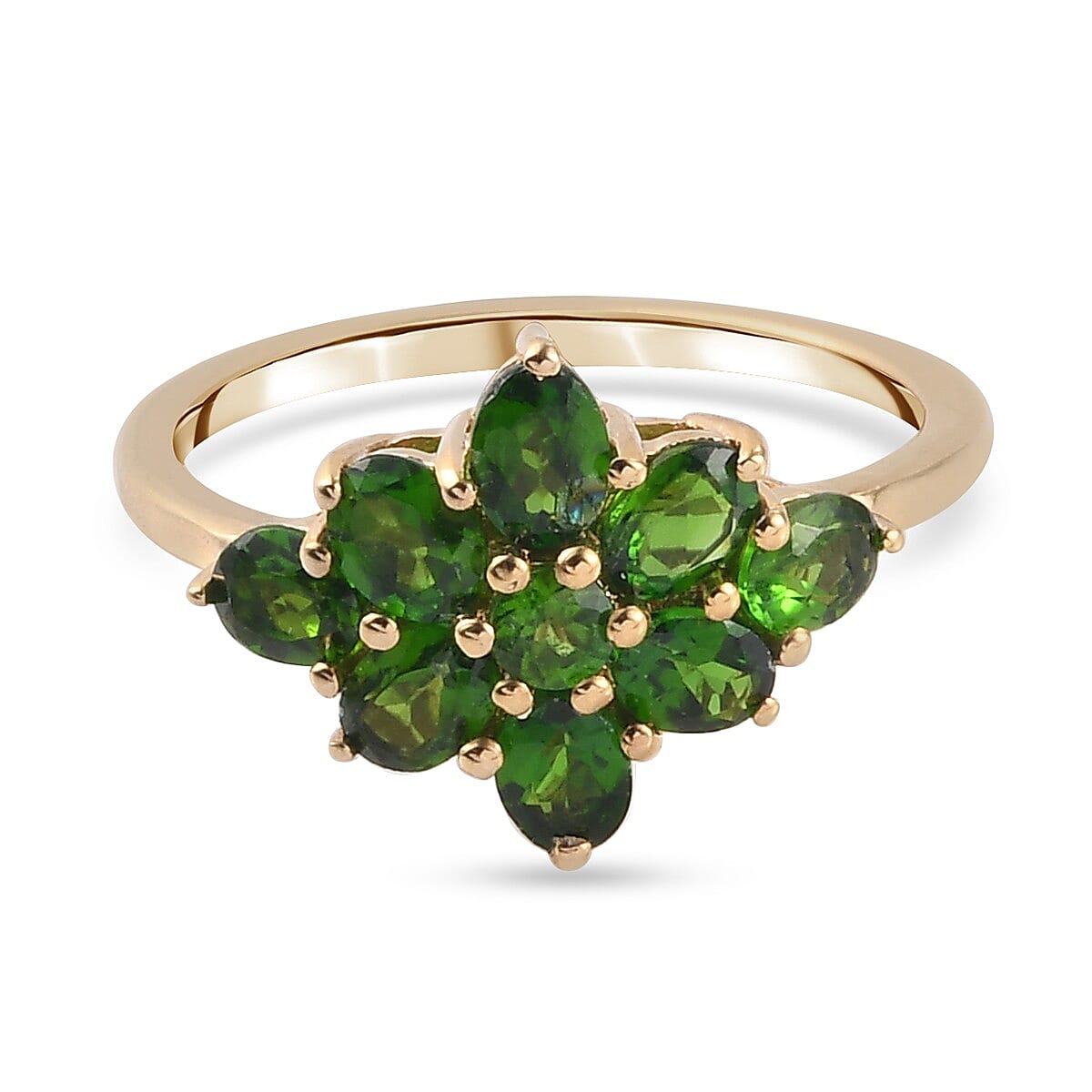 Chrome Diopside Cluster Ring in 14K Gold Overlay Sterling Silver 1.70 Ct.
