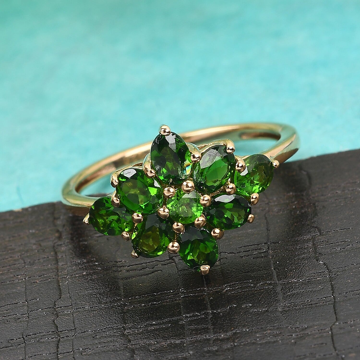 Chrome Diopside Cluster Ring in 14K Gold Overlay Sterling Silver 1.70 Ct.