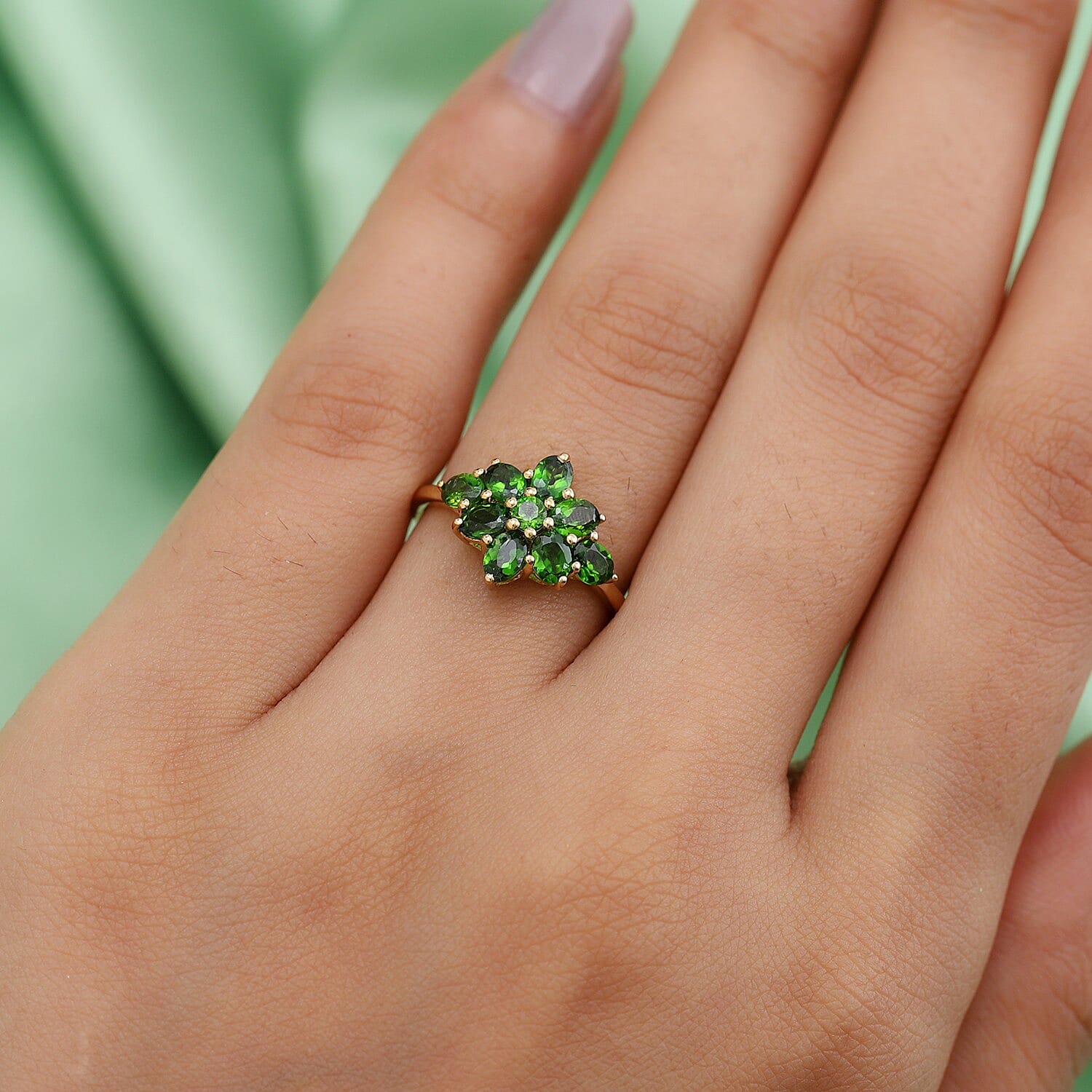 Chrome Diopside Cluster Ring in 14K Gold Overlay Sterling Silver 1.70 Ct.