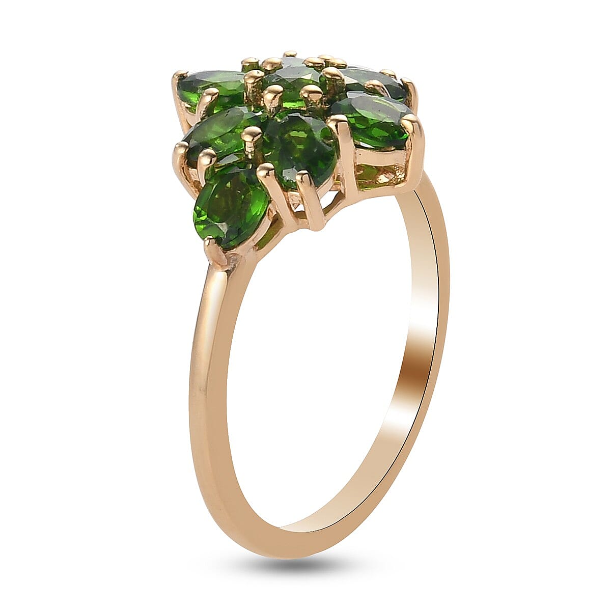 Chrome Diopside Cluster Ring in 14K Gold Overlay Sterling Silver 1.70 Ct.