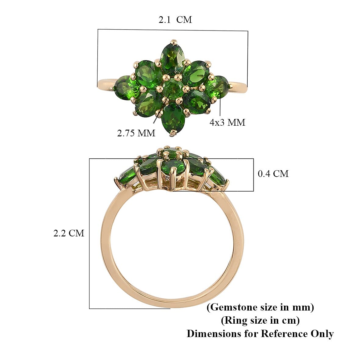 Chrome Diopside Cluster Ring in 14K Gold Overlay Sterling Silver 1.70 Ct.