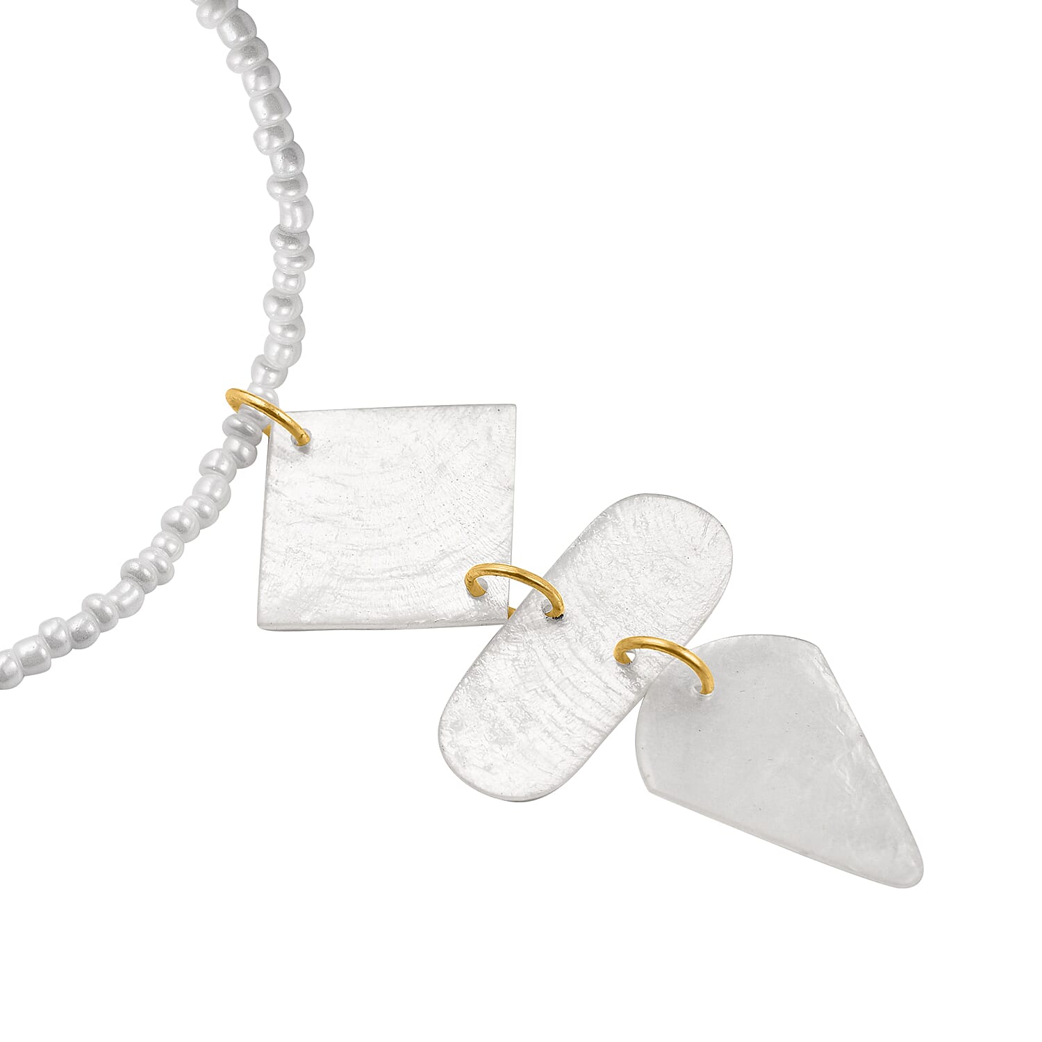 2 Piece Set - White Shell Pearl Pendant with Necklace (Size 22) and Earrings in Yellow Tone