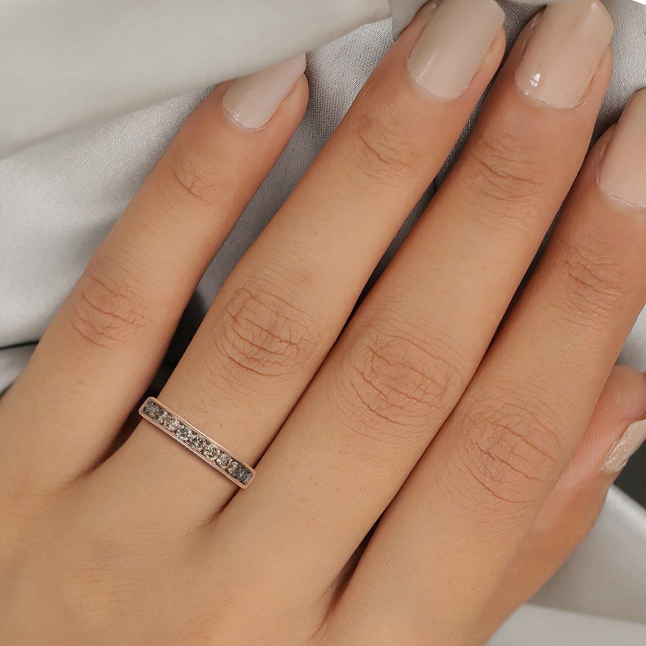 9K Rose Gold SGL Certified Natural Champagne Diamond Half Eternity Band Ring 1.00 Ct.