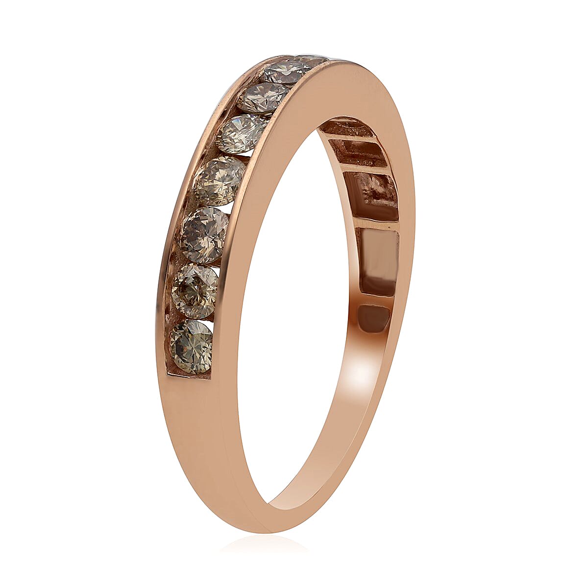 9K Rose Gold SGL Certified Natural Champagne Diamond Half Eternity Band Ring 1.00 Ct.