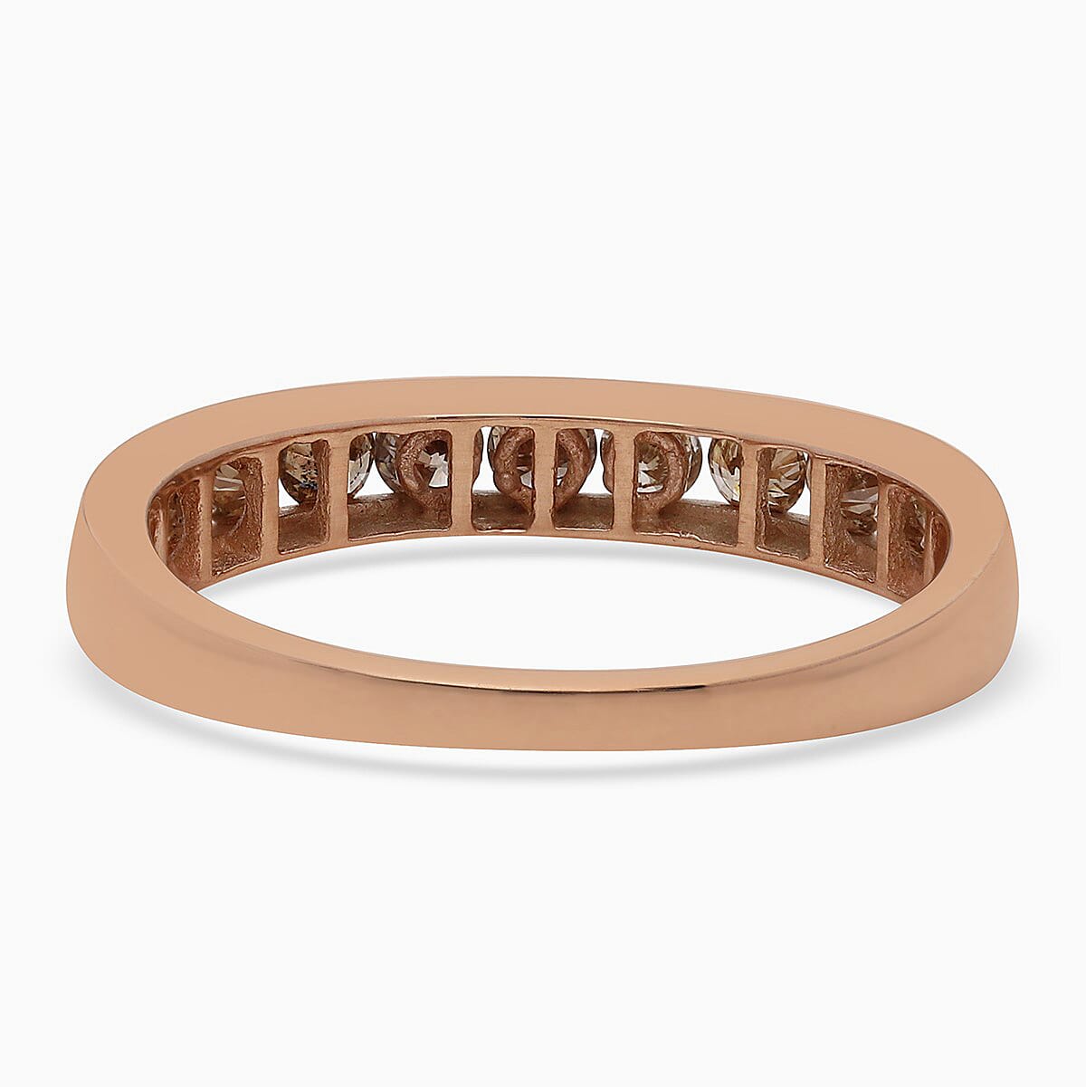 9K Rose Gold SGL Certified Natural Champagne Diamond Half Eternity Band Ring 1.00 Ct.