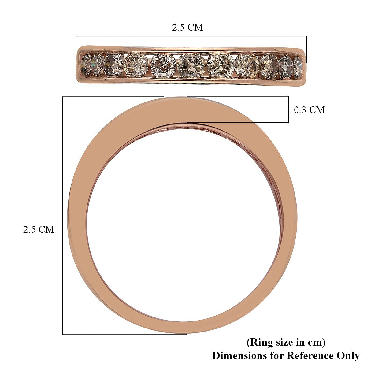9K Rose Gold SGL Certified Natural Champagne Diamond Half Eternity Band Ring 1.00 Ct.