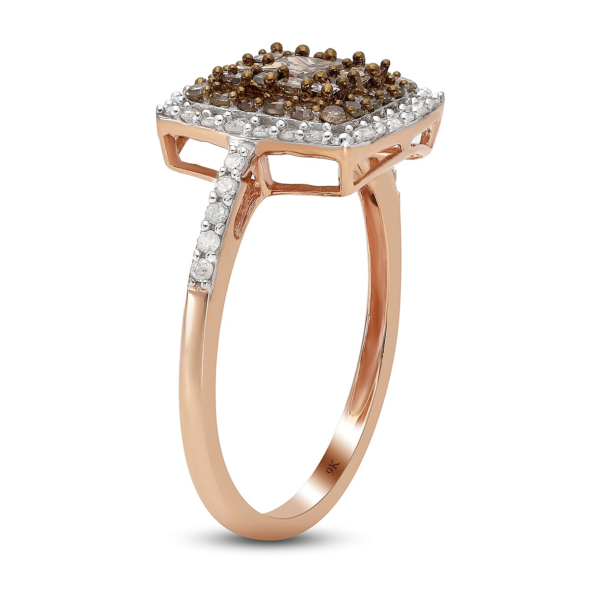 9K Rose Gold SGL Certified Natural Champagne Diamond and White Diamond (I3- G-H) Ring 1.00 Ct.