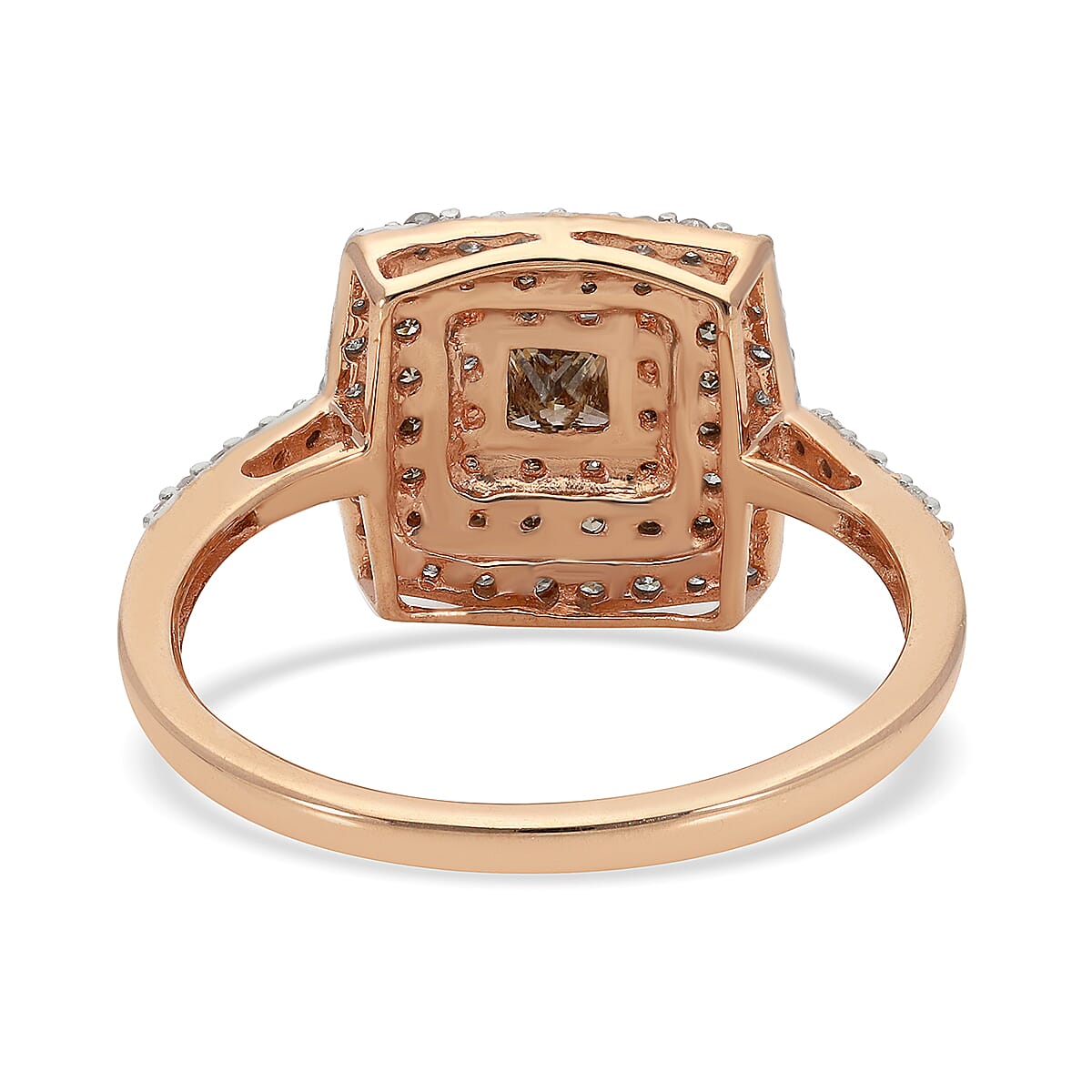 9K Rose Gold SGL Certified Natural Champagne Diamond and White Diamond (I3- G-H) Ring 1.00 Ct.