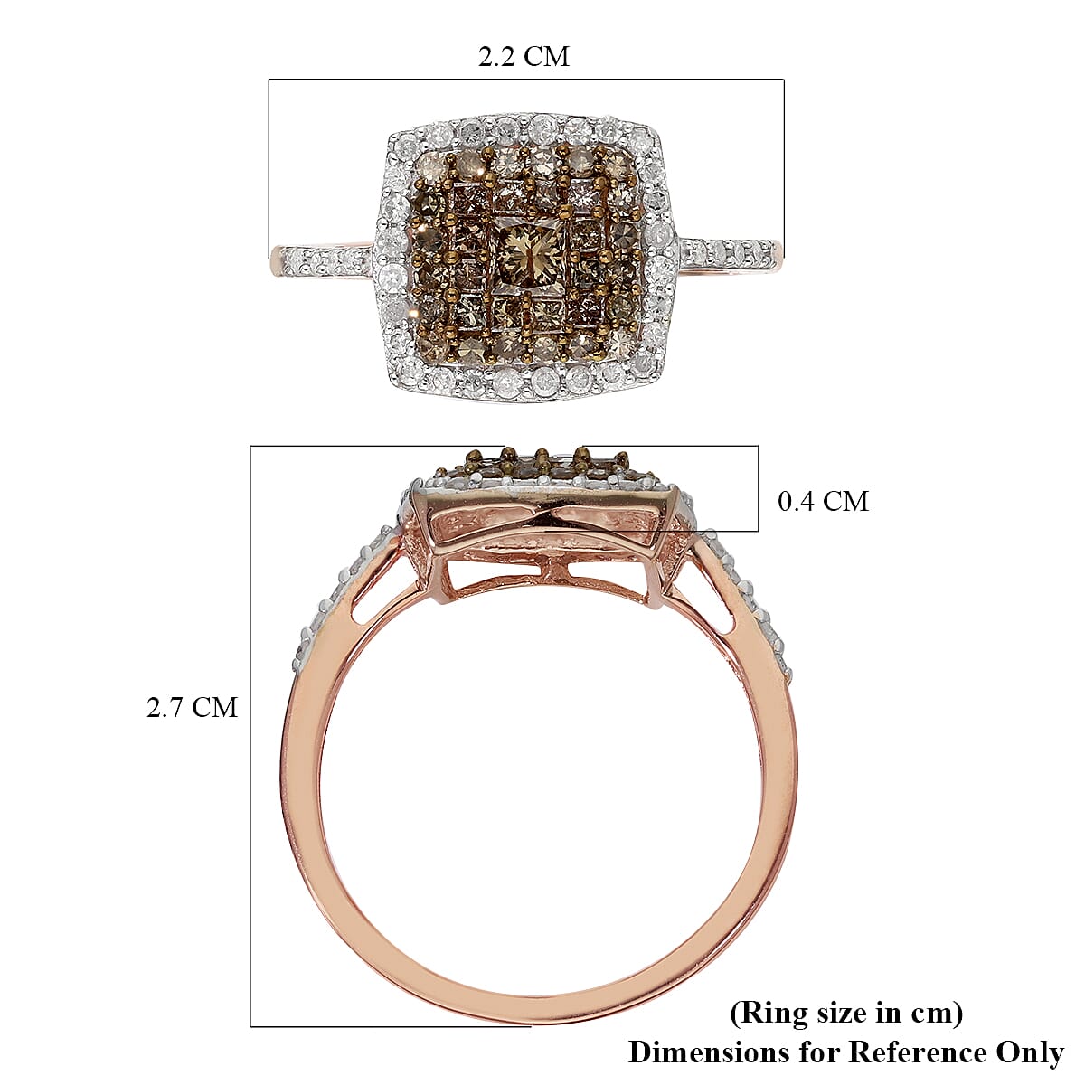 9K Rose Gold SGL Certified Natural Champagne Diamond and White Diamond (I3- G-H) Ring 1.00 Ct.