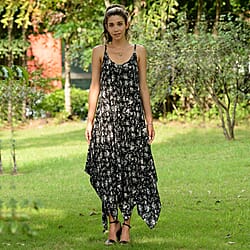LA MAREY 100% Viscose Floral Pattern Slip Dress - Black and White