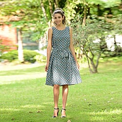 LA MAREY Viscose Striking Geometric Pattern Sleeveless Dress - Teal Green & Multi