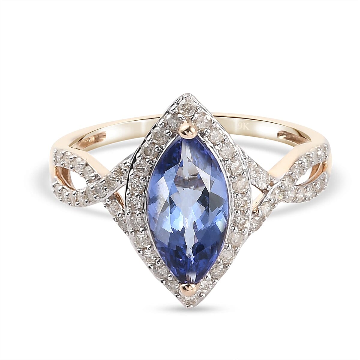 9K Yellow Gold Tanzanite and Diamond Ring 2.20 Ct.