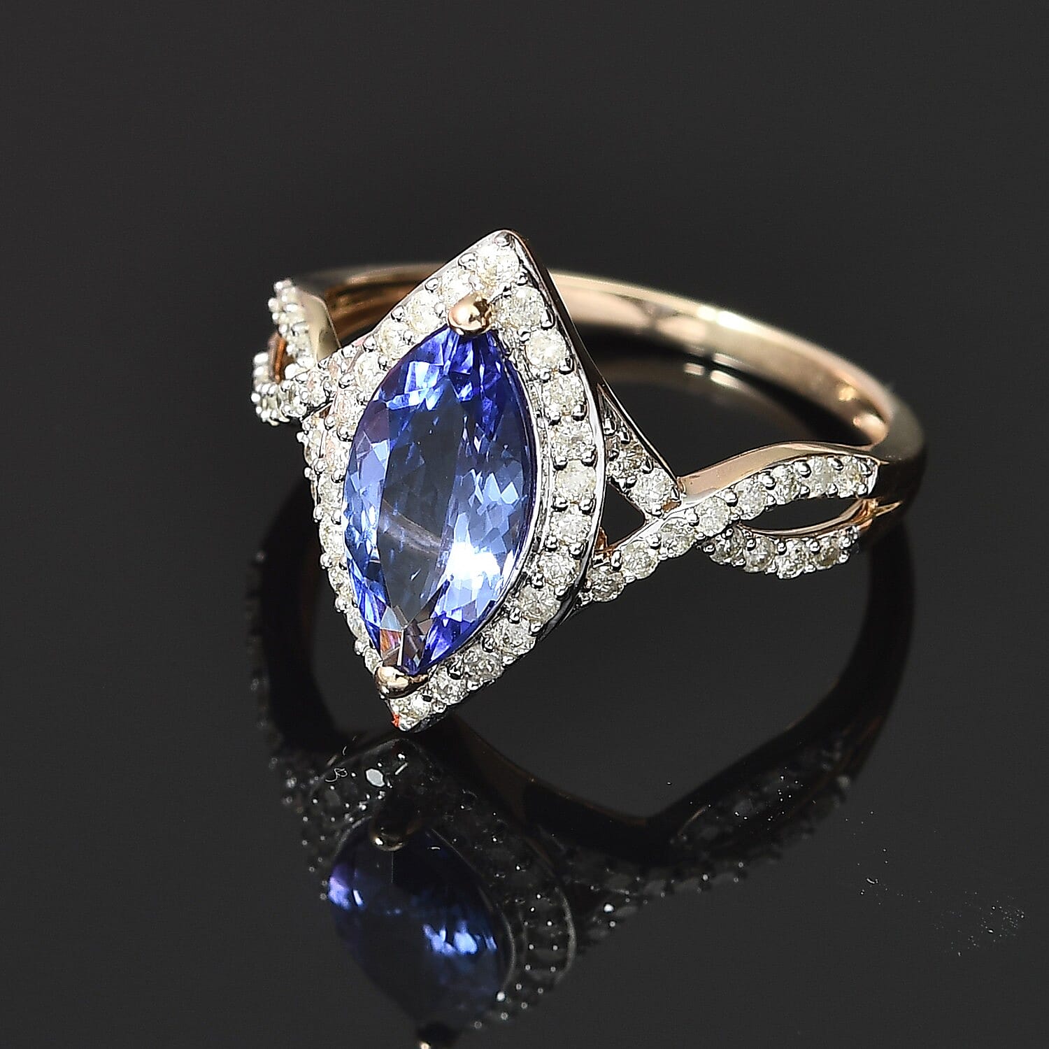 9K Yellow Gold Tanzanite and Diamond Ring 2.20 Ct.
