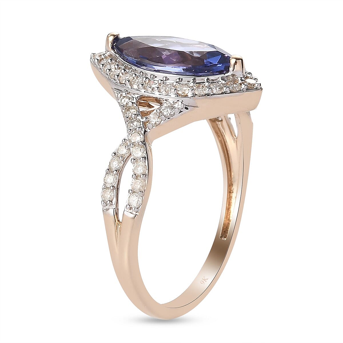 9K Yellow Gold Tanzanite and Diamond Ring 2.20 Ct.