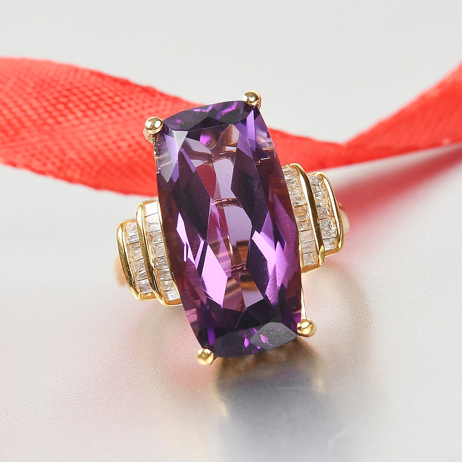 Lusaka Amethyst and Diamond Ring in 14K Gold Overlay Sterling Silver