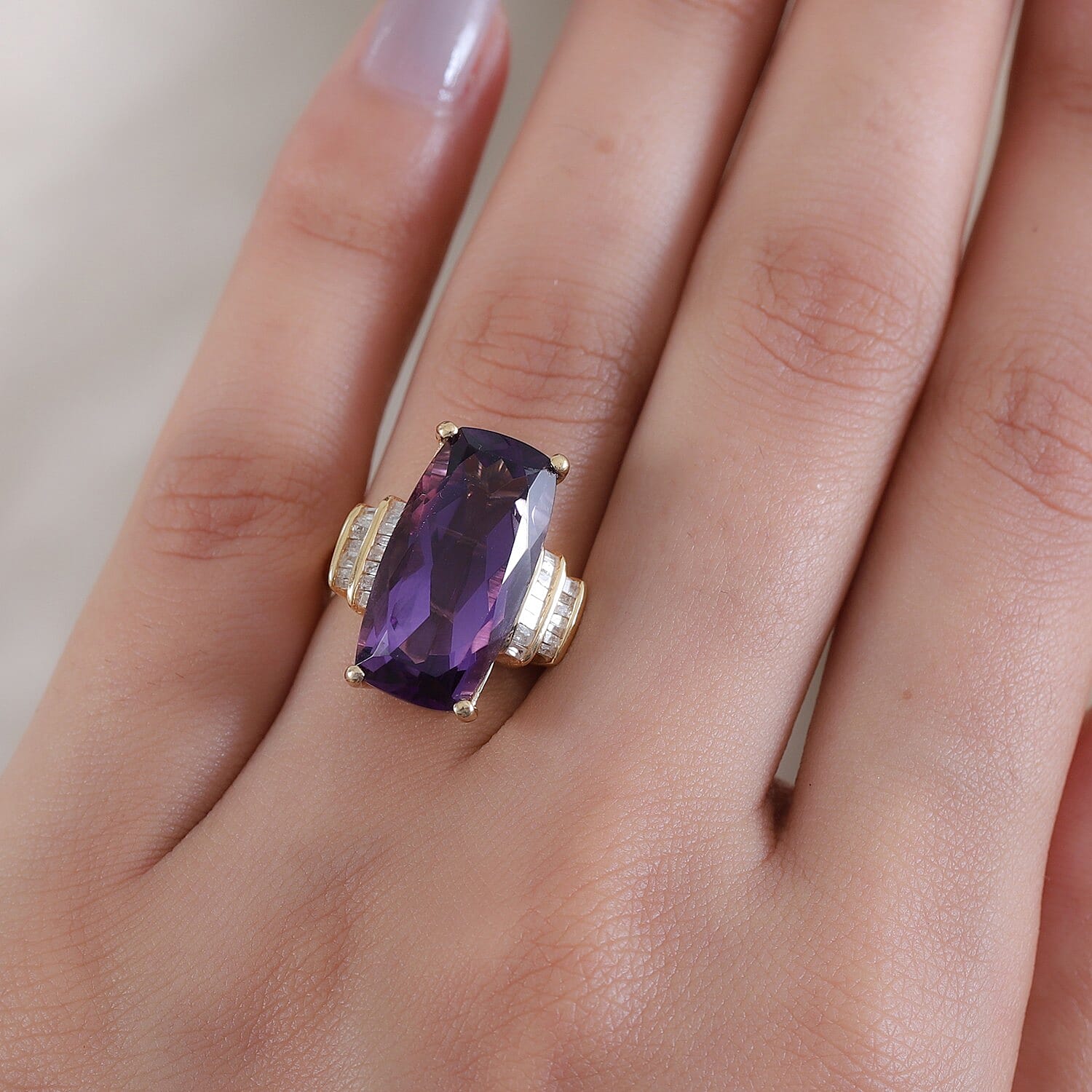 Lusaka Amethyst and Diamond Ring in 14K Gold Overlay Sterling Silver
