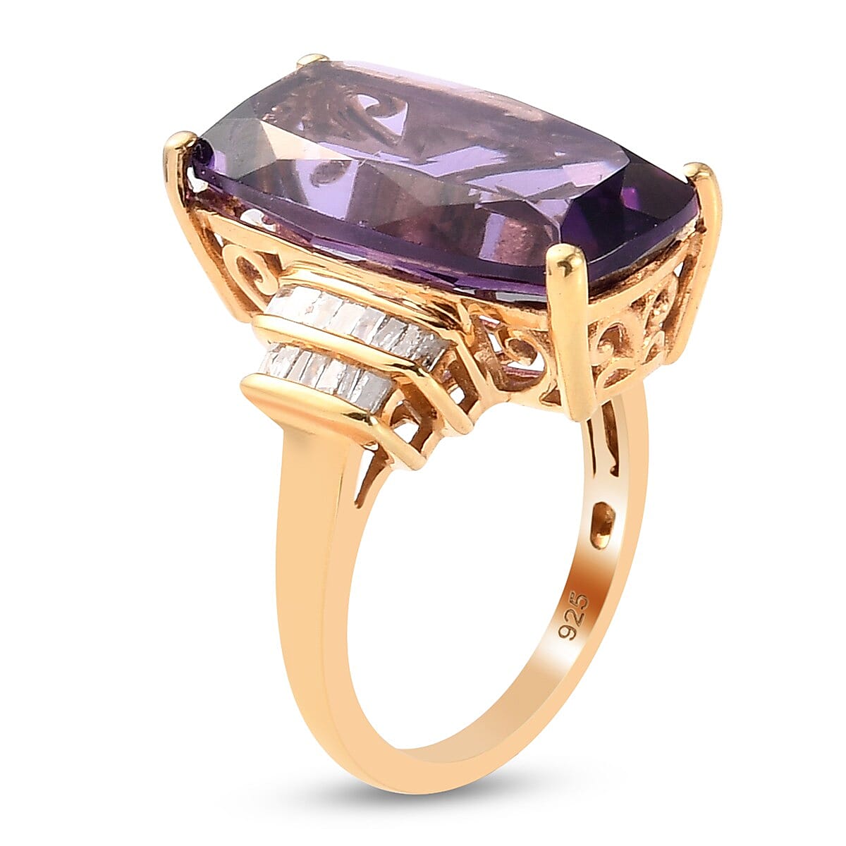 Lusaka Amethyst and Diamond Ring in 14K Gold Overlay Sterling Silver
