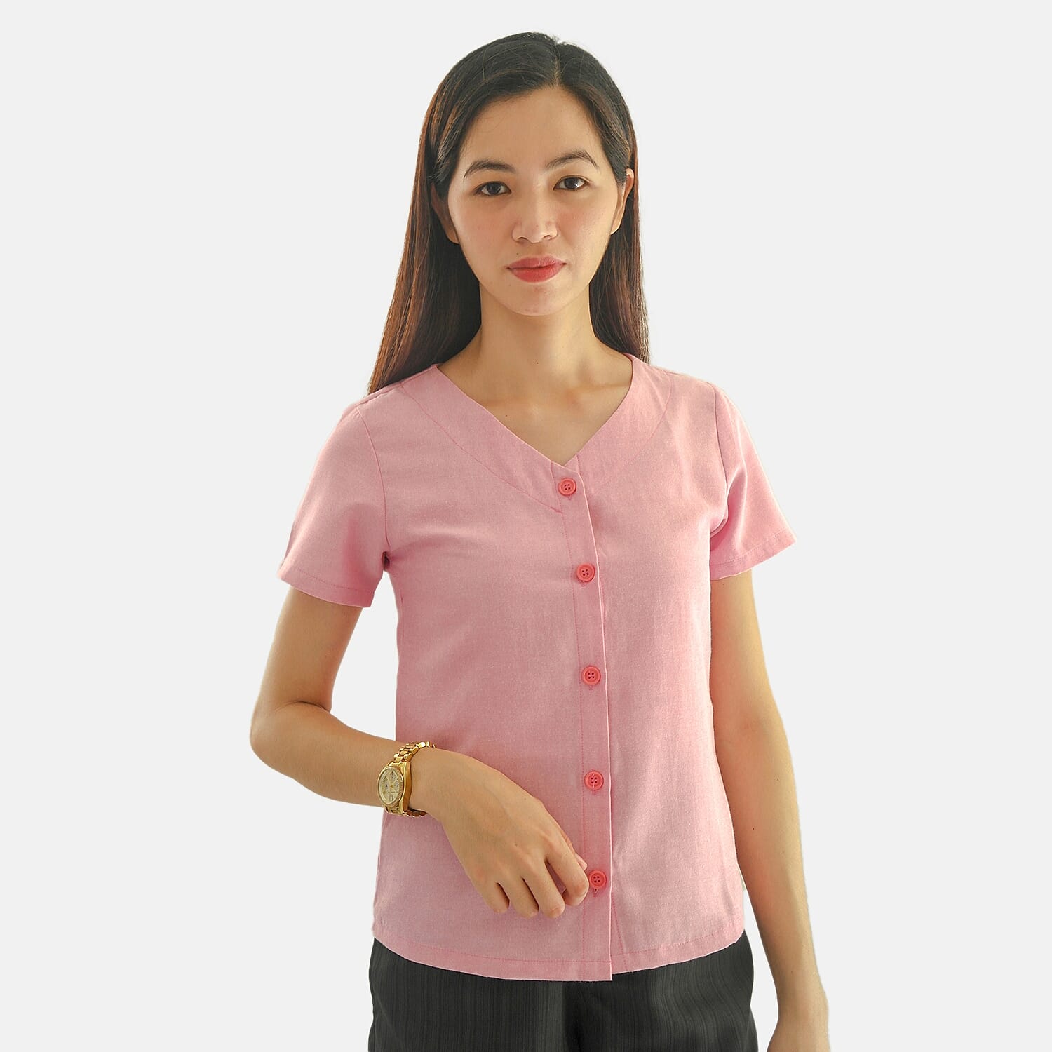 Women Short Sleeves Top (Size L) - Coral Pink