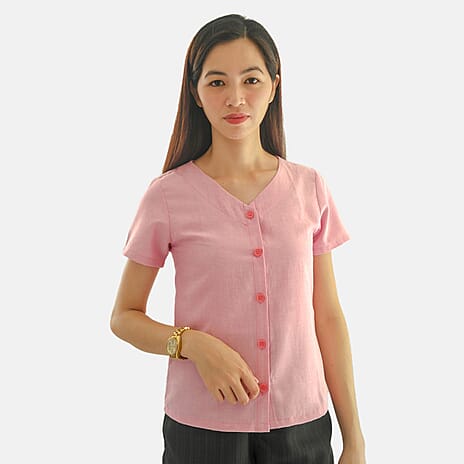 Women Short Sleeves Top (Size L) - Coral Pink