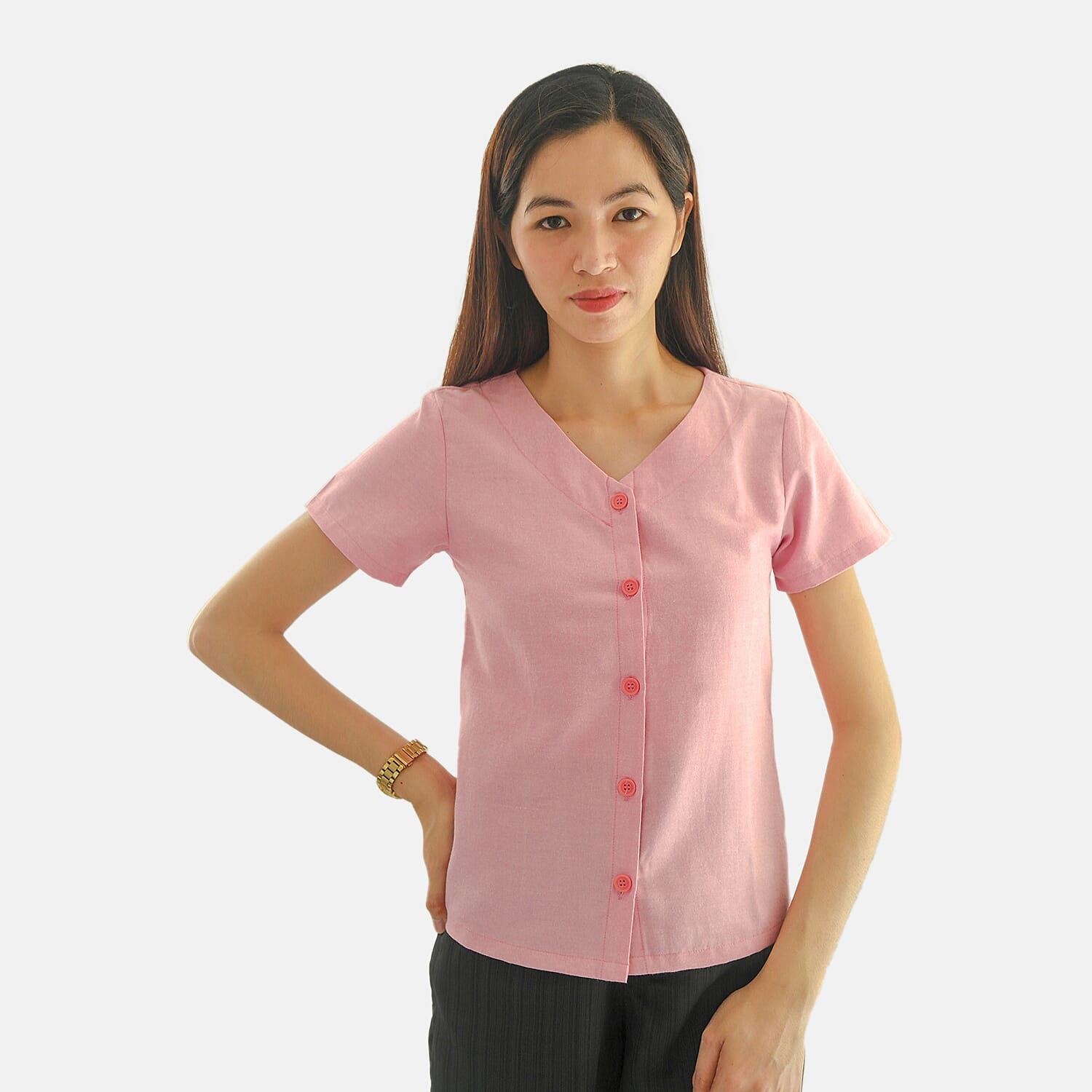 Women Short Sleeves Top (Size L) - Coral Pink