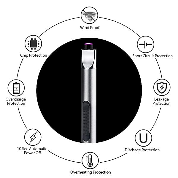 Electric rechargeable arc lighter with retractable head Electric Arc lighters are windproof and moisture-proof This electronic lighter has long neck to keep your hand away from dirty
