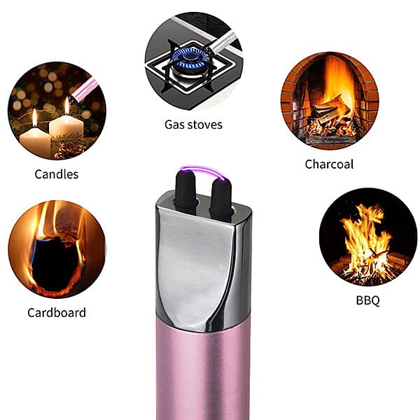 Electric Rechargeable Arc Lighter with Retractable Head - Rose Pink