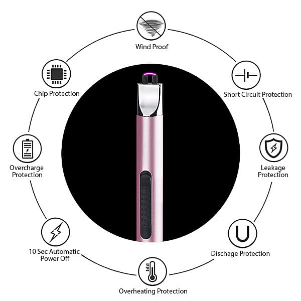 Electric Rechargeable Arc Lighter with Retractable Head - Rose Pink