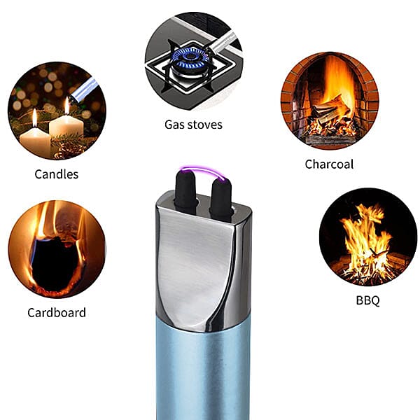 Electric Rechargeable Arc Lighter with Retractable Head - Light Blue