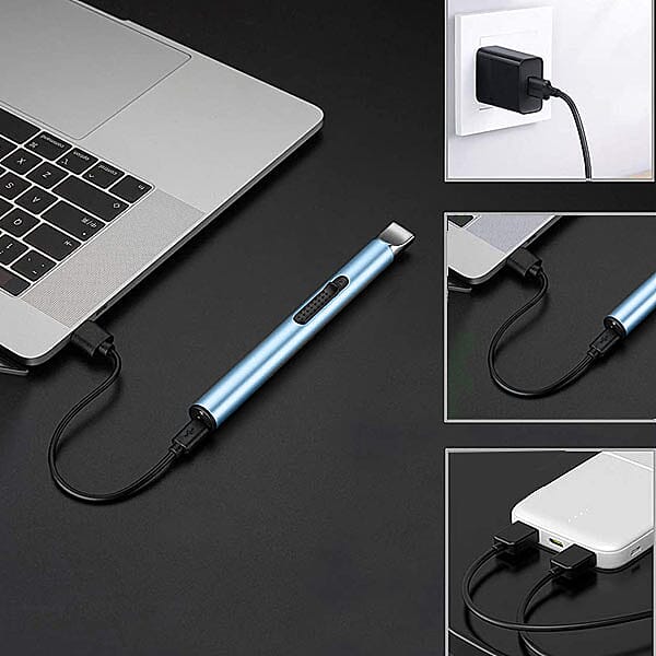 Electric Rechargeable Arc Lighter with Retractable Head - Light Blue