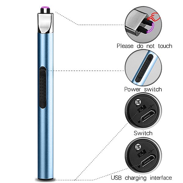 Electric Rechargeable Arc Lighter with Retractable Head - Light Blue