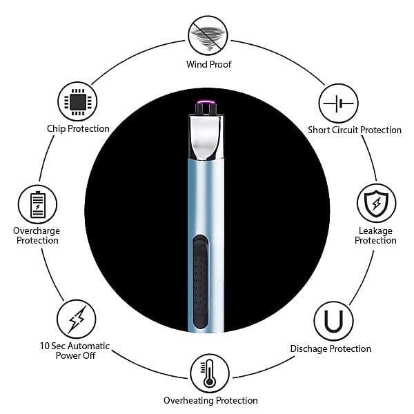 Electric Rechargeable Arc Lighter with Retractable Head - Light Blue
