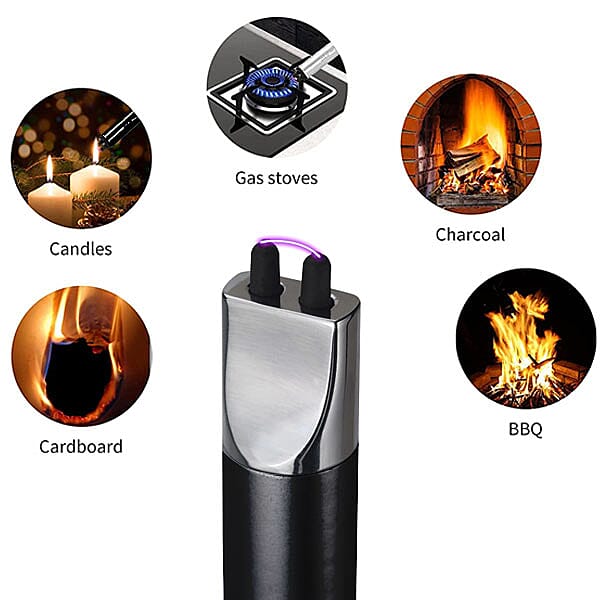 Electric Rechargeable Arc Lighter with Retractable Head - Black