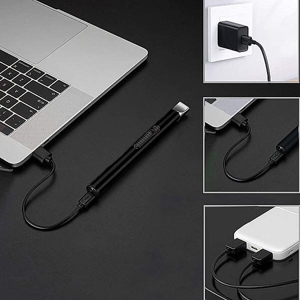 Electric Rechargeable Arc Lighter with Retractable Head - Black