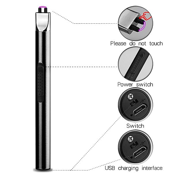 Electric Rechargeable Arc Lighter with Retractable Head - Black