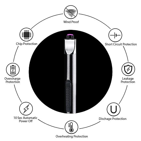 Electric Rechargeable Arc Lighter with Retractable Head - Black