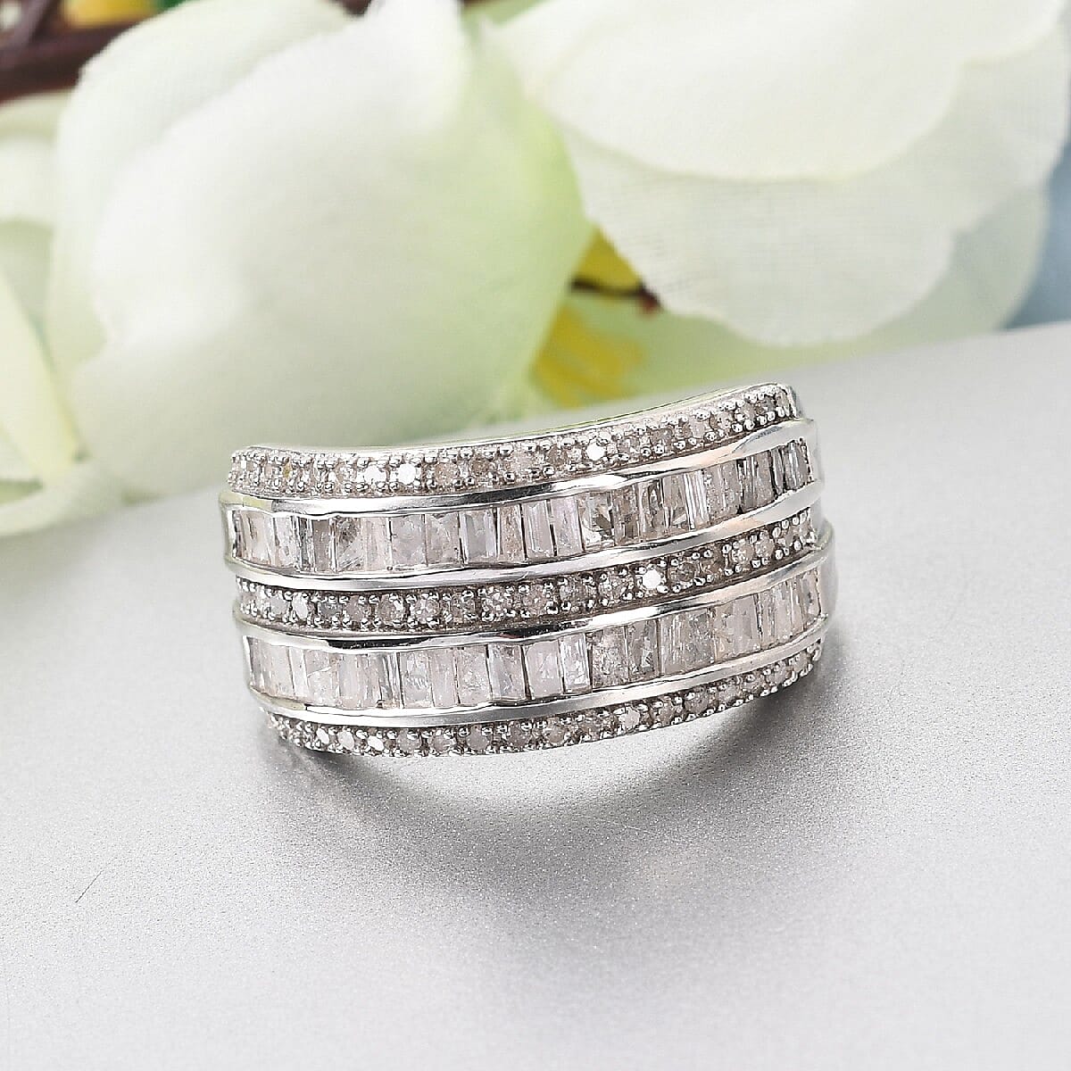 GP Diamond and Kanchanaburi Blue Sapphire Ring in Platinum Overlay Sterling Silver 1.160 Ct.