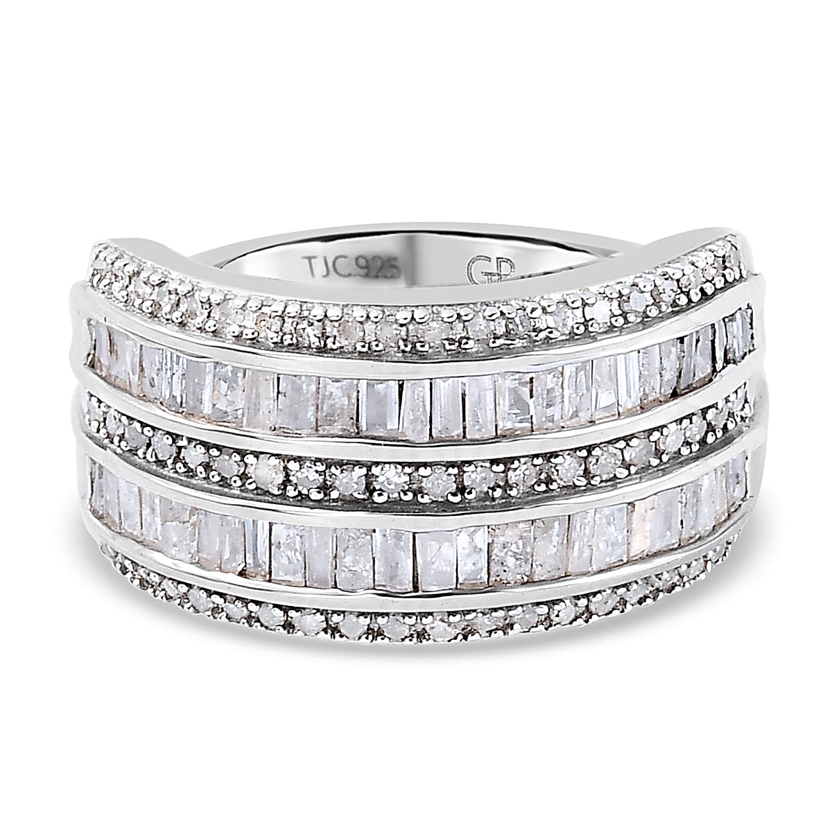 GP Diamond and Kanchanaburi Blue Sapphire Ring in Platinum Overlay Sterling Silver 1.160 Ct.