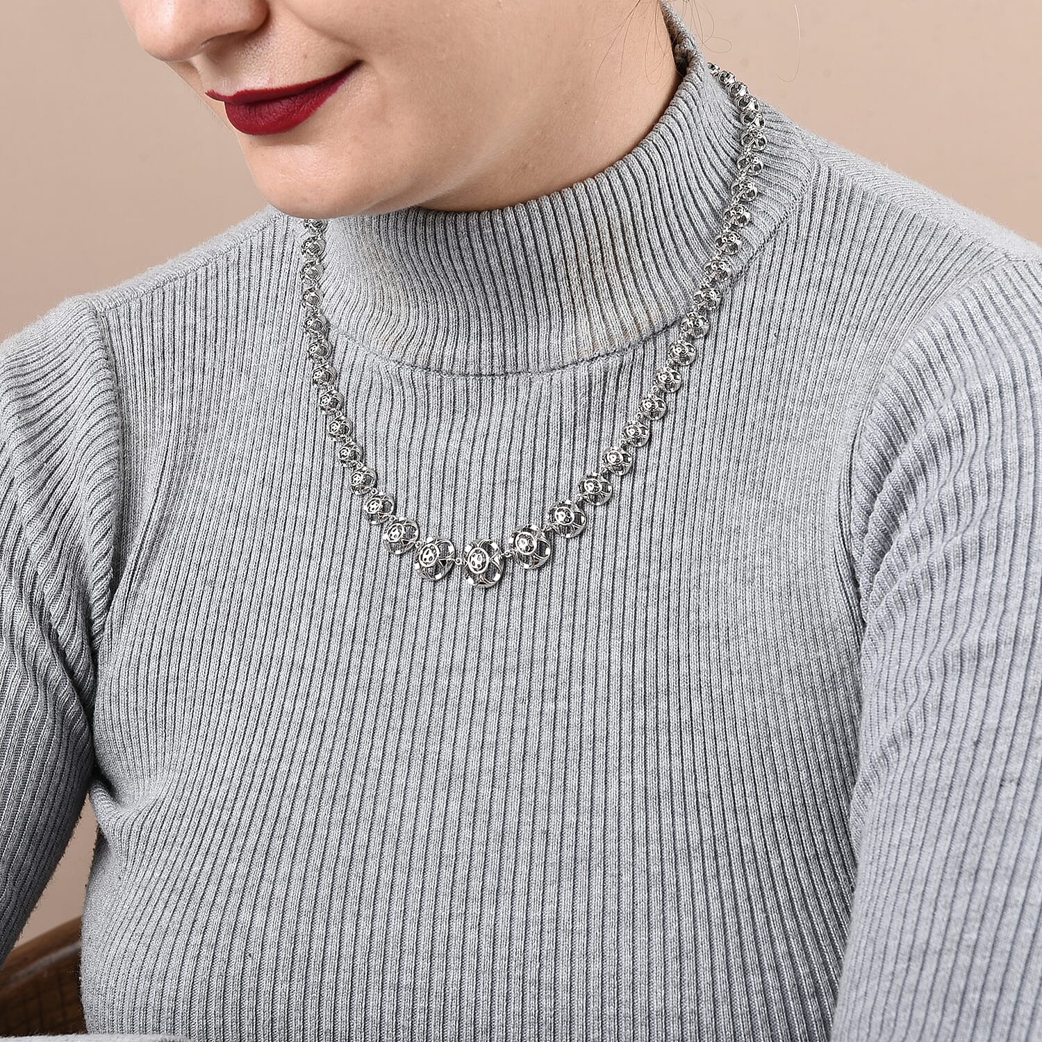 Rachel Galley Art Deco Collection - Rhodium Overlay Sterling Silver Necklace (Size 20) 40 Grams