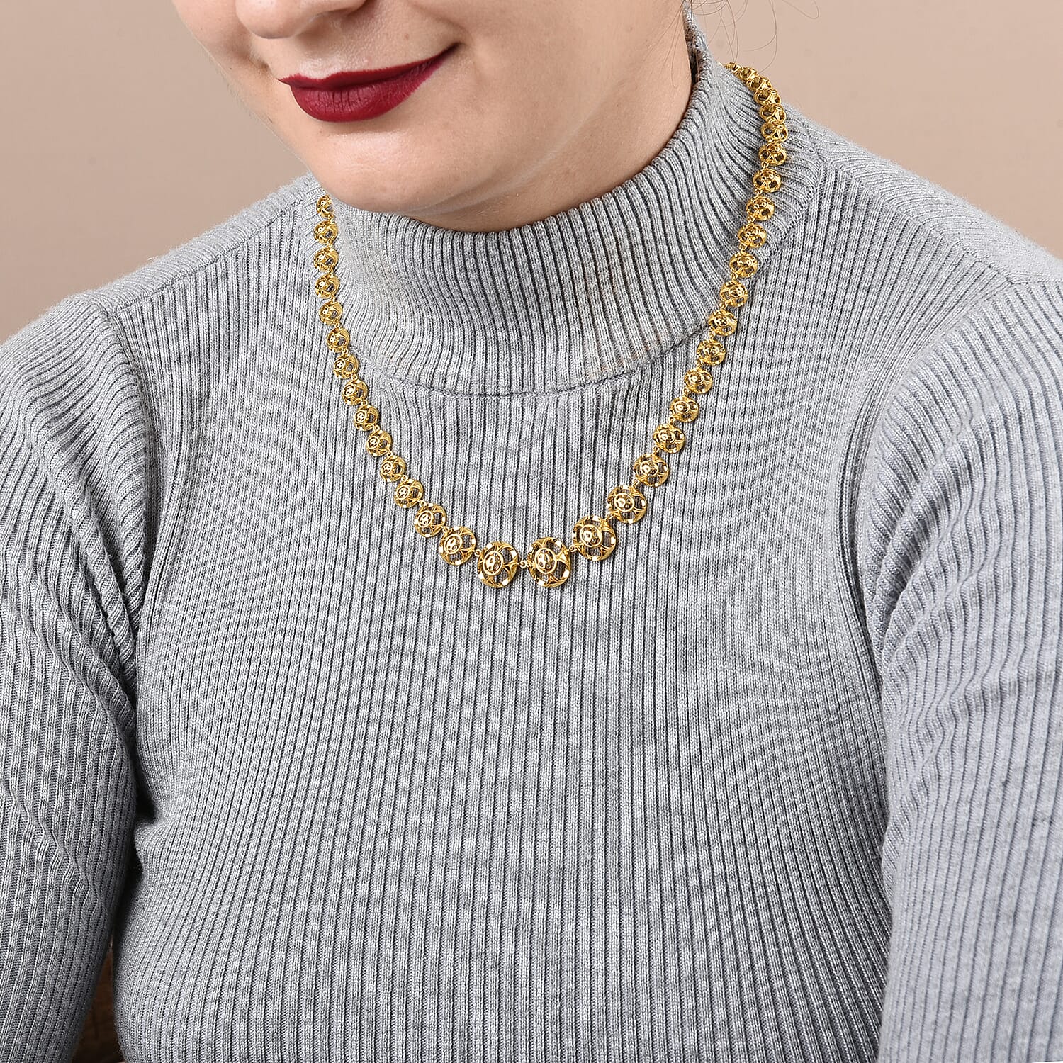 Rachel Galley Art Deco Collection - Yellow Gold Overlay Sterling Silver Necklace (Size 20), Silver Wt 39.70 Gms