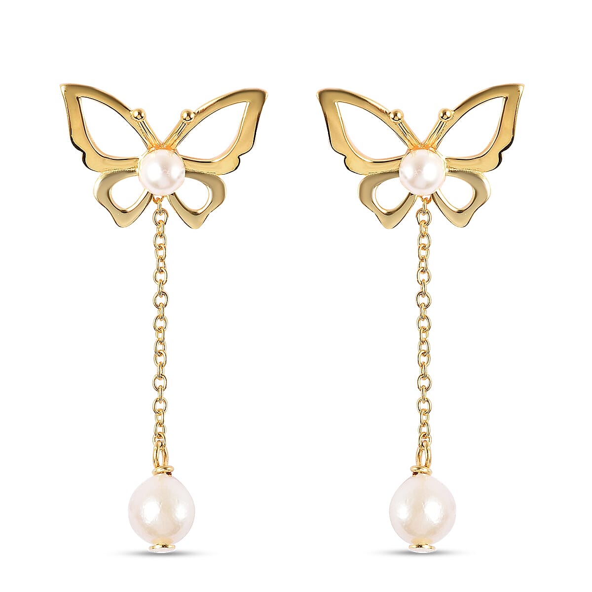 Japanese Akoya Pearl Earrings (with Push Back) in Yellow Gold Overlay Sterling Silver