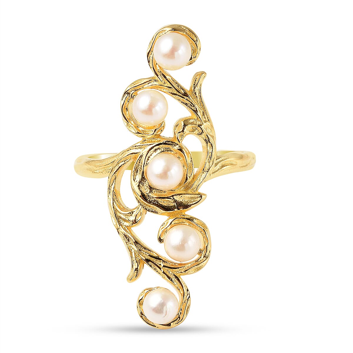 Japanese Akoya Pearl Ring in Yellow Gold Overlay Sterling Silver