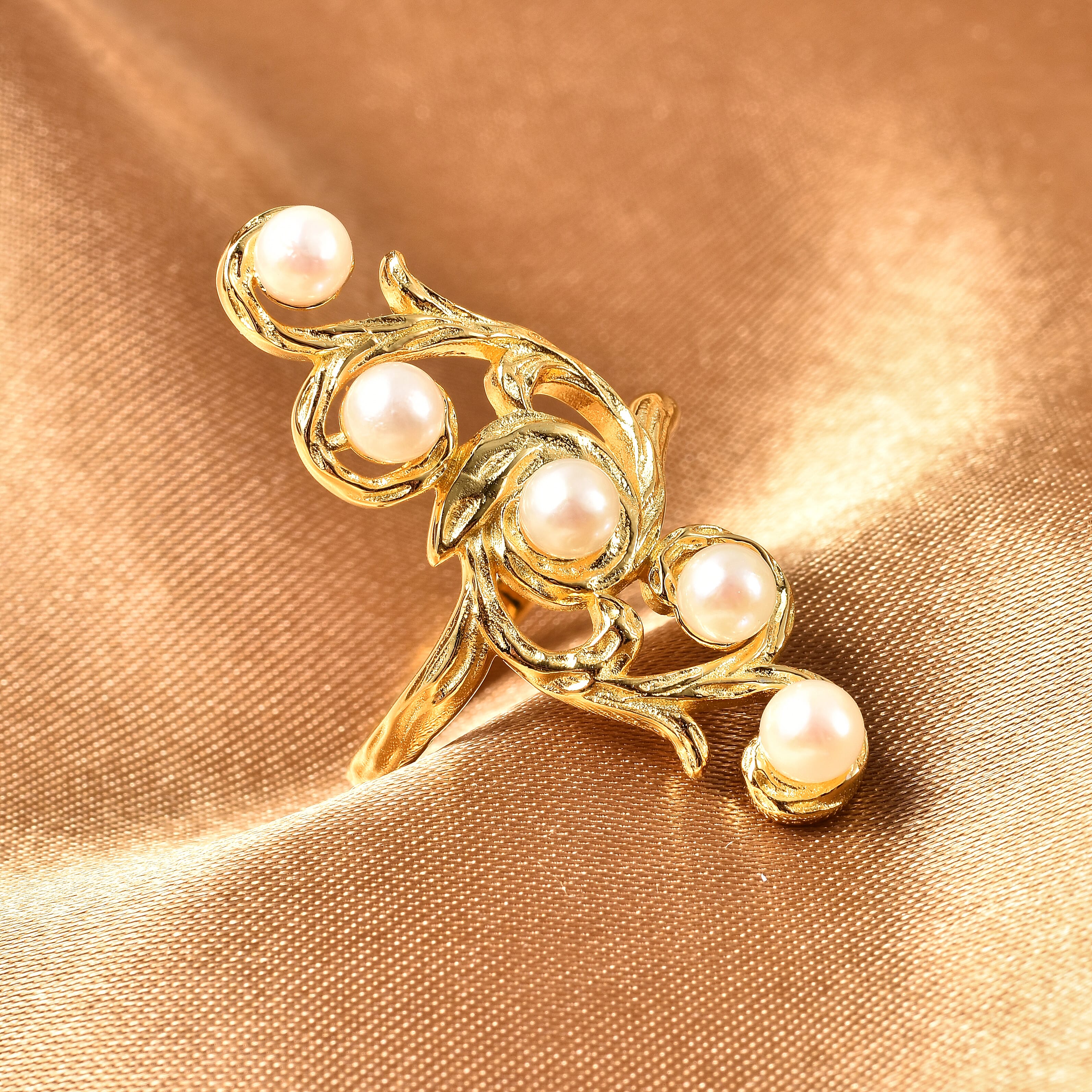Japanese Akoya Pearl Ring in Yellow Gold Overlay Sterling Silver