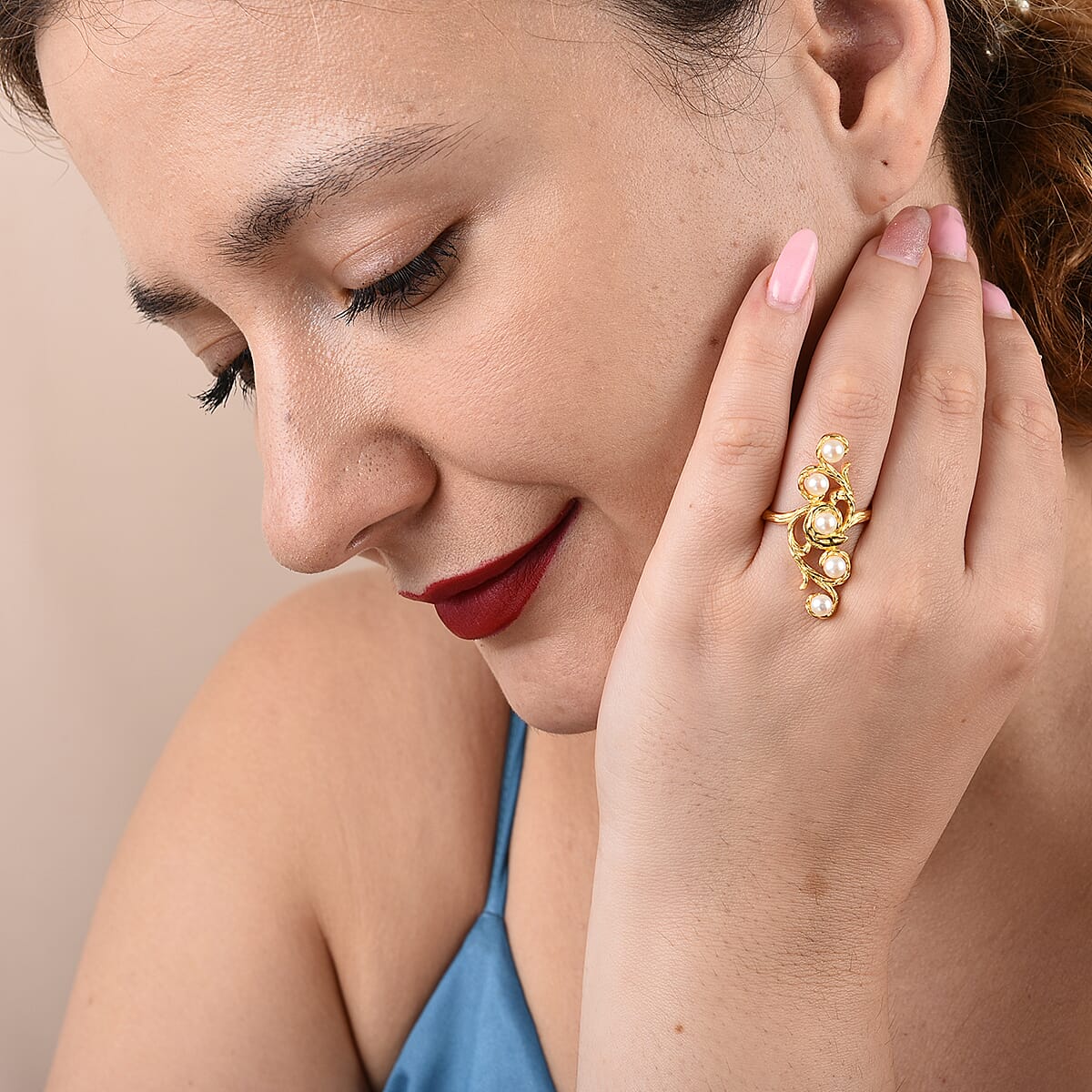 Japanese Akoya Pearl Ring in Yellow Gold Overlay Sterling Silver