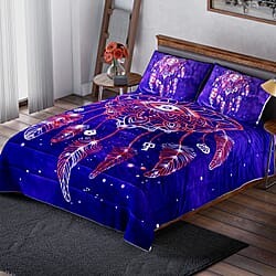 Deluxe Range- Dream Catcher  Digital Pattern Flannel Sherpa Comforter (Size King - 250x230 Cm) and 2 Pillowcase (Size 92x50 Cm)- Purple
