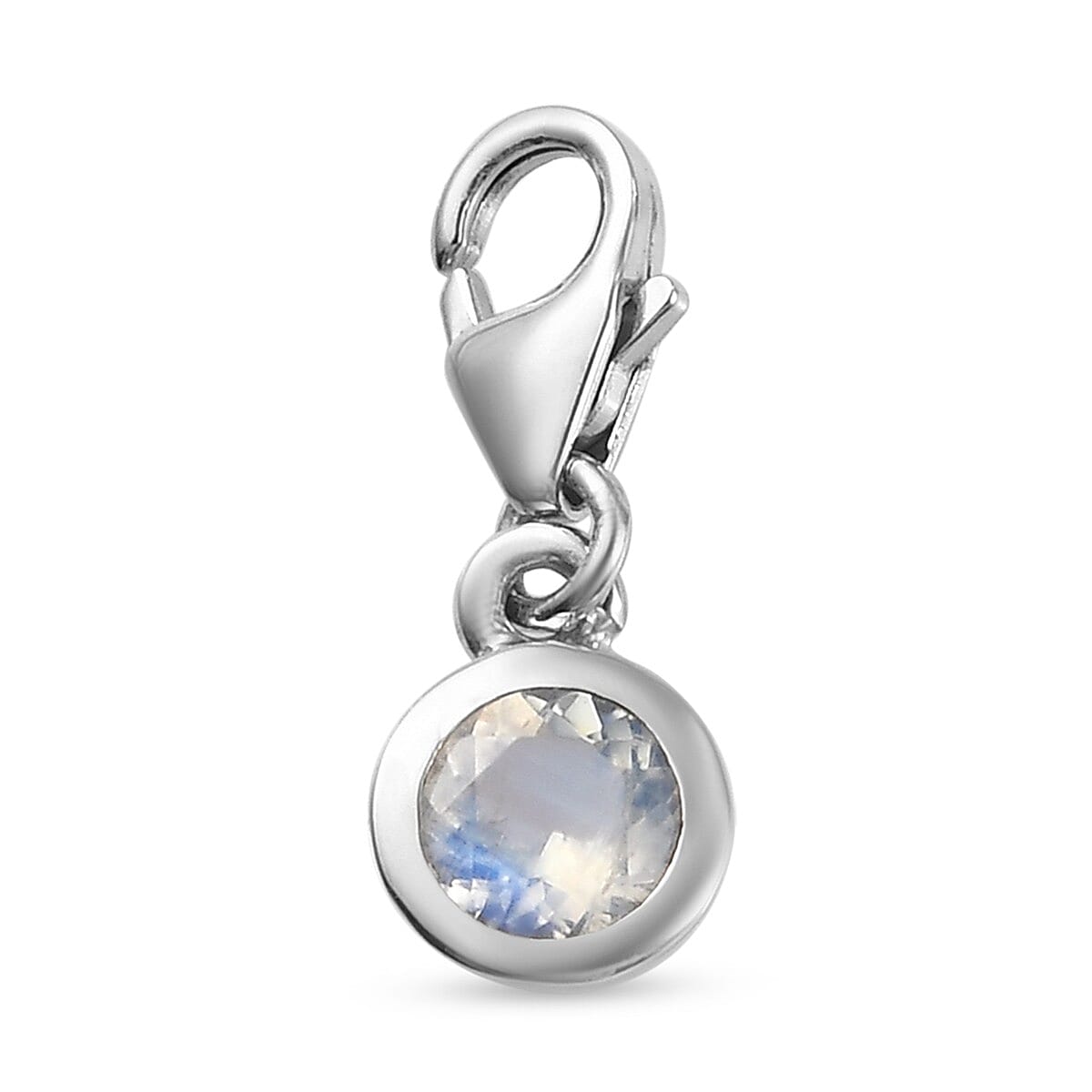 Rainbow Moonstone Charm in Platinum Overlay Sterling Silver