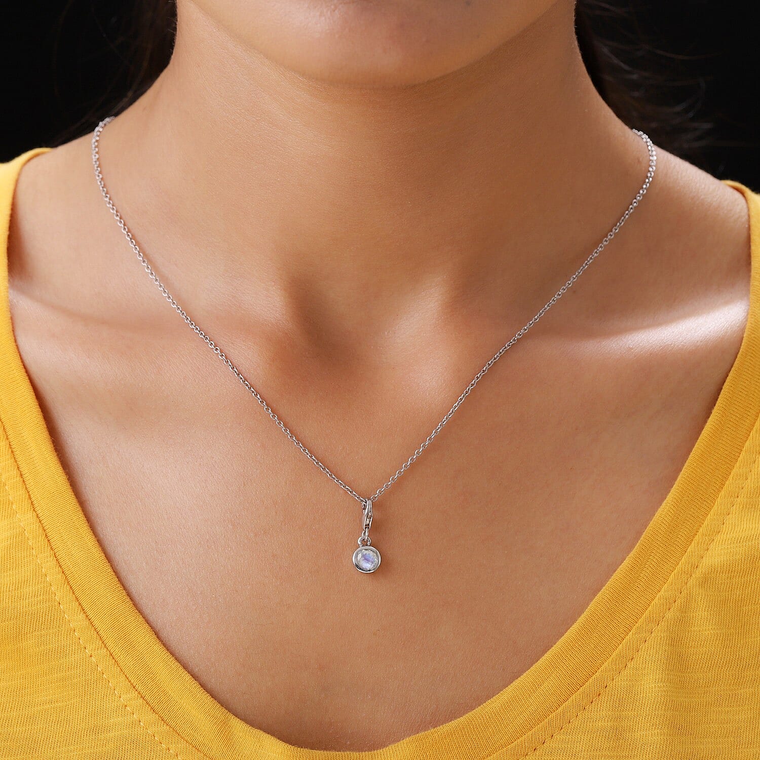 Rainbow Moonstone Charm in Platinum Overlay Sterling Silver