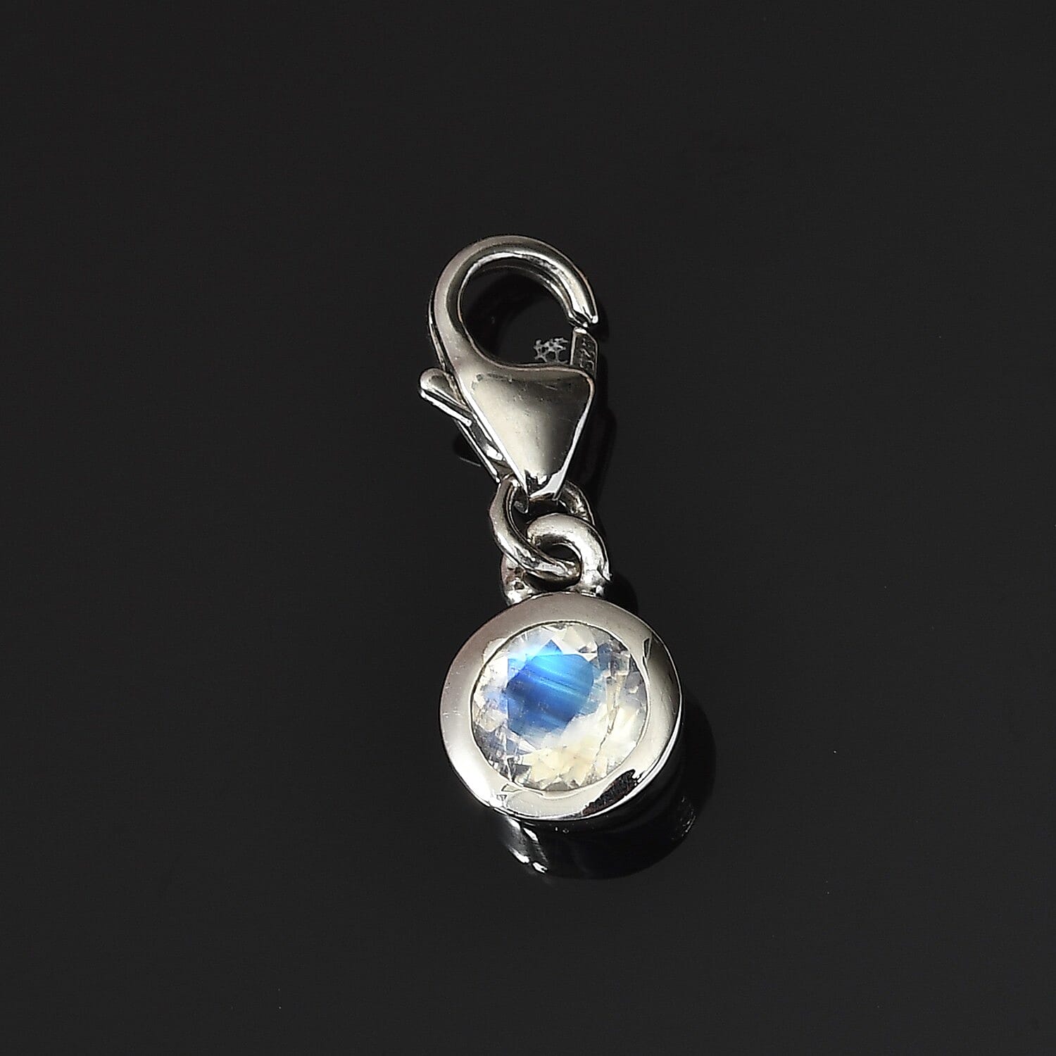 Rainbow Moonstone Charm in Platinum Overlay Sterling Silver