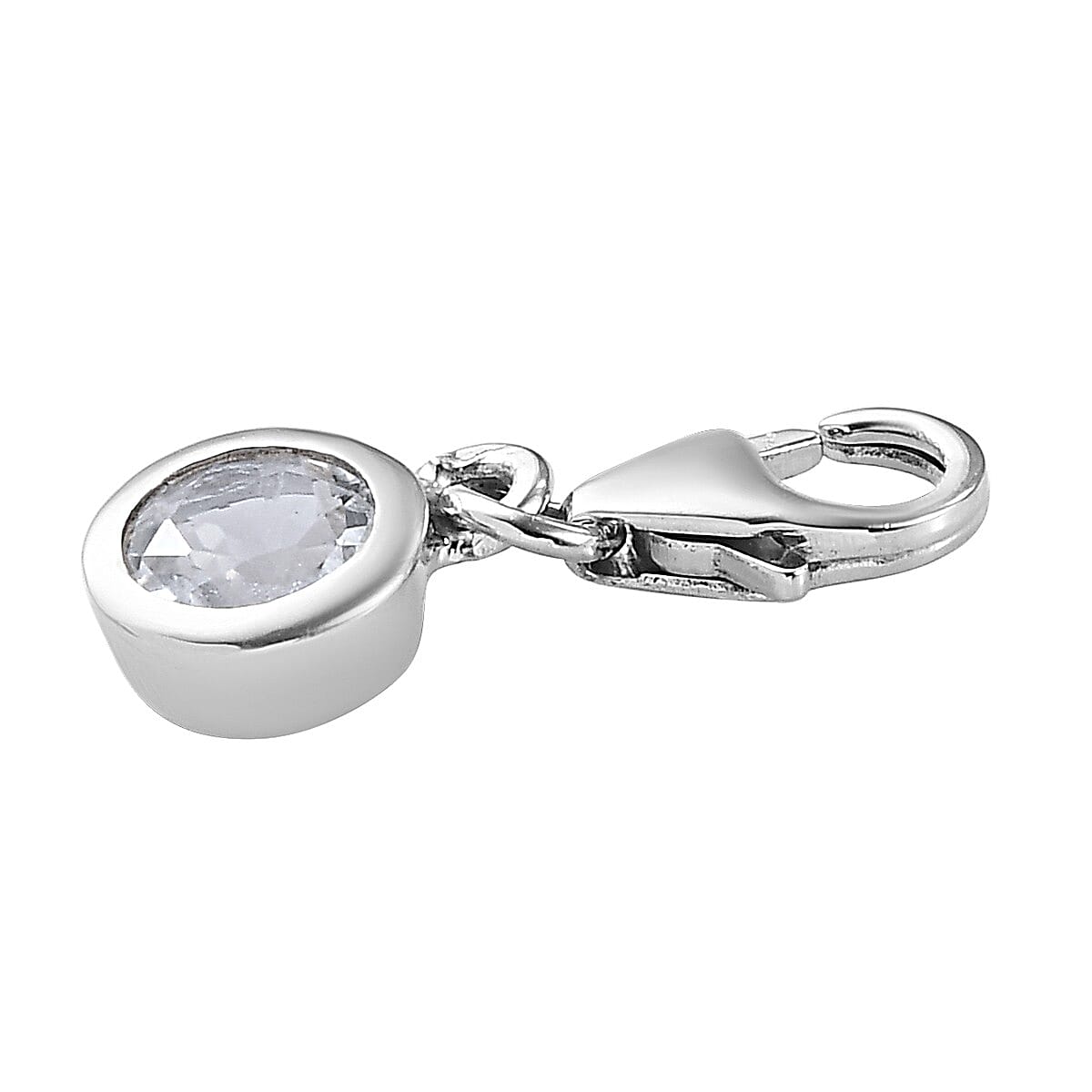 Rainbow Moonstone Charm in Platinum Overlay Sterling Silver