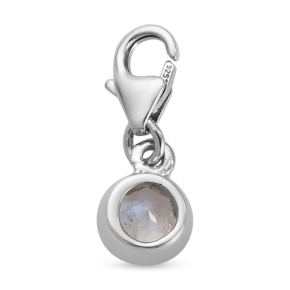 Rainbow Moonstone Charm in Platinum Overlay Sterling Silver